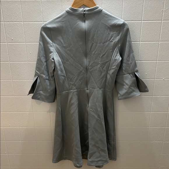 Zara Gray A-Line Dress with Bell Sleeves and Mock Neck - Picture 2 of 2